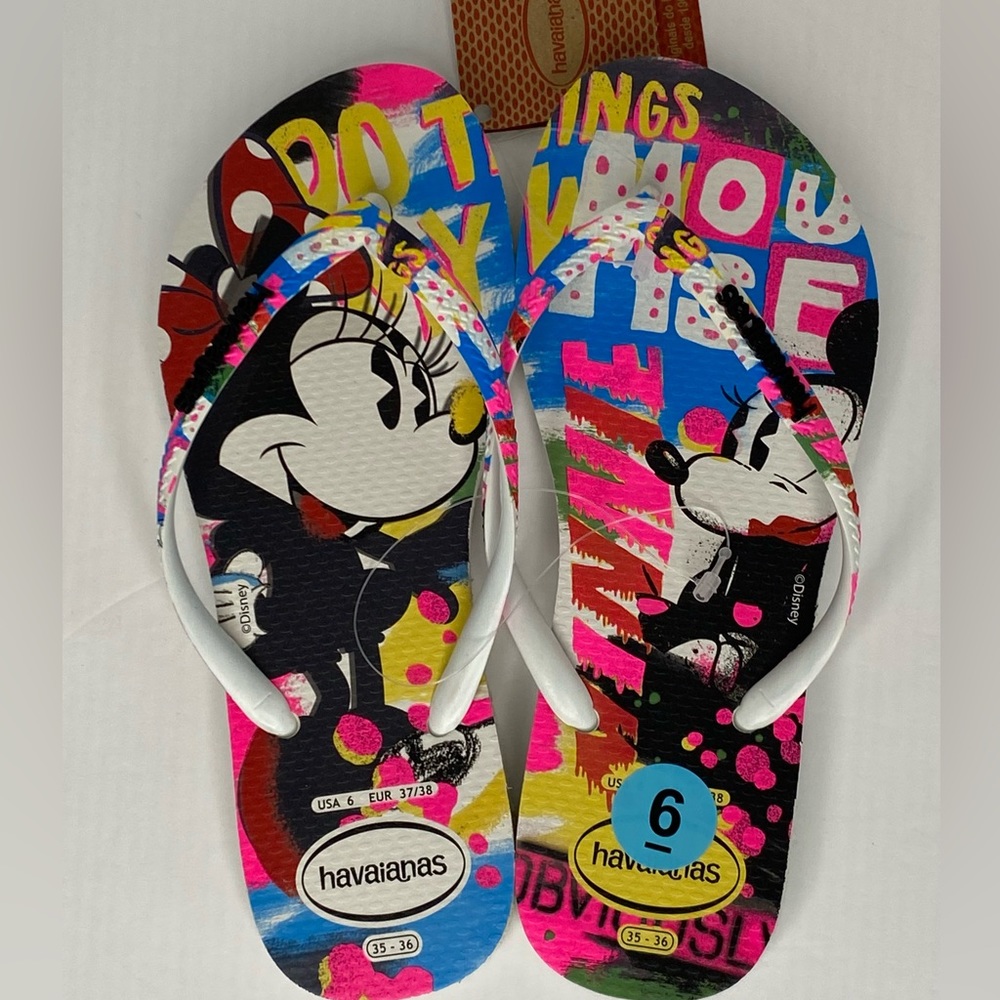 Havaianas Top Slim Disney Kids Flip Flops/Minnie & Mickey. 2 different sizes New